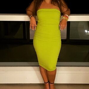 Fashion Nova Neon Green Ribbed Midi Dress